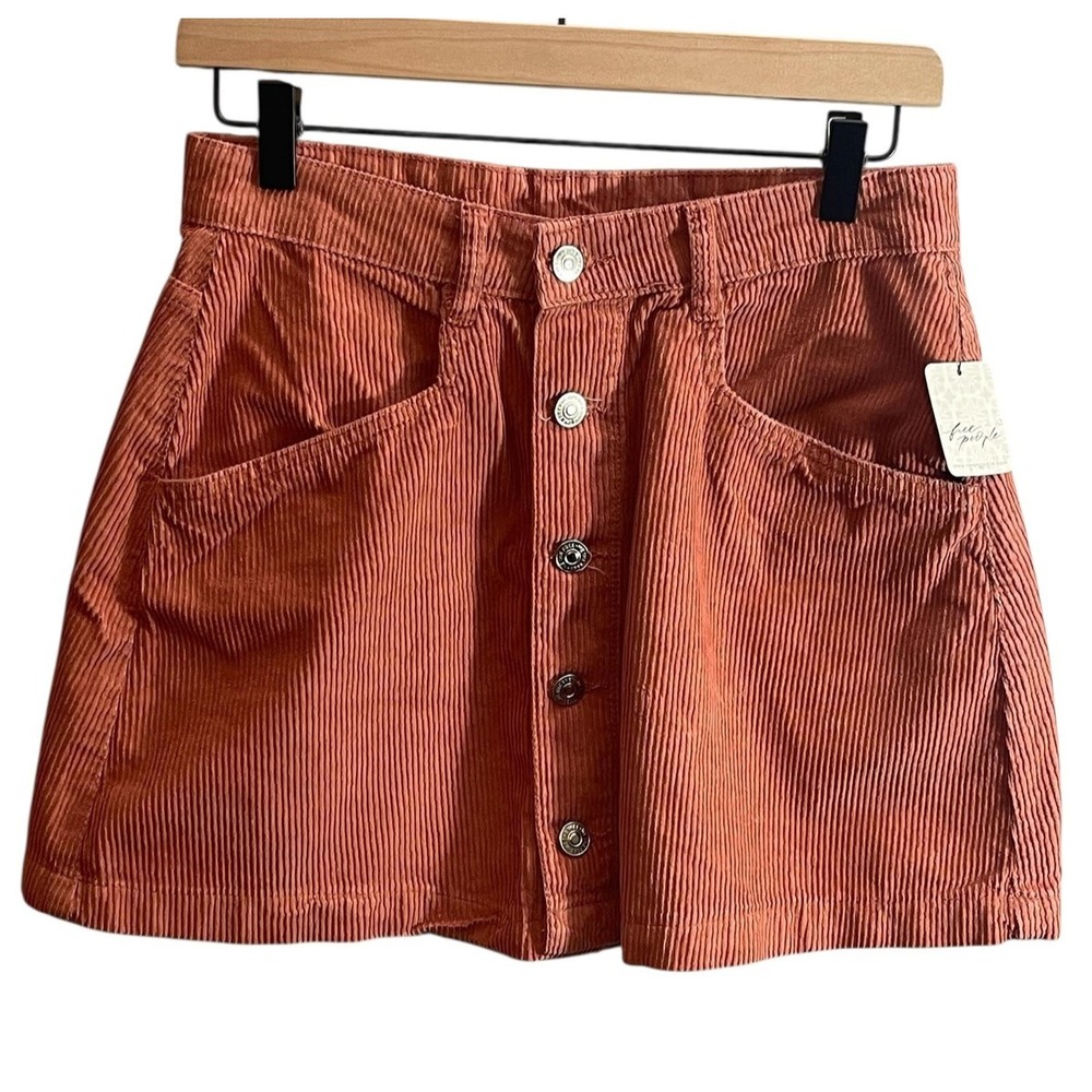 Free People Skirt Womens 10 Corduroy Button Front Mini Large Pockets A-Line Boho